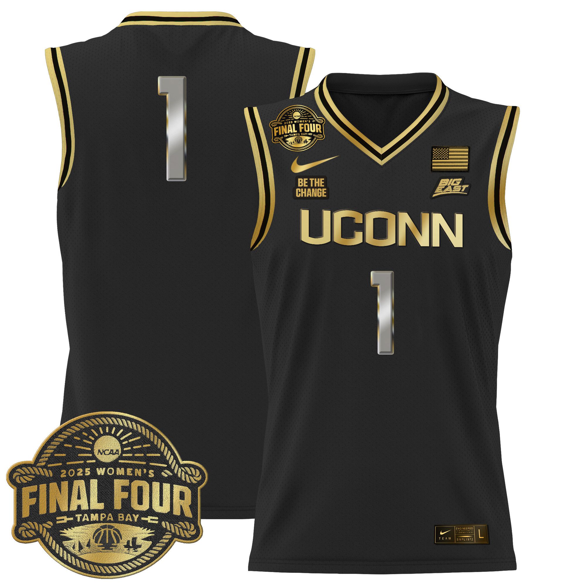 Men UConn Huskies #1 No Name Black Nike 2025 Big Eat Final Four Patch Lightweight Basketball NCAA Jersey->more ncaa teams->NCAA Jersey